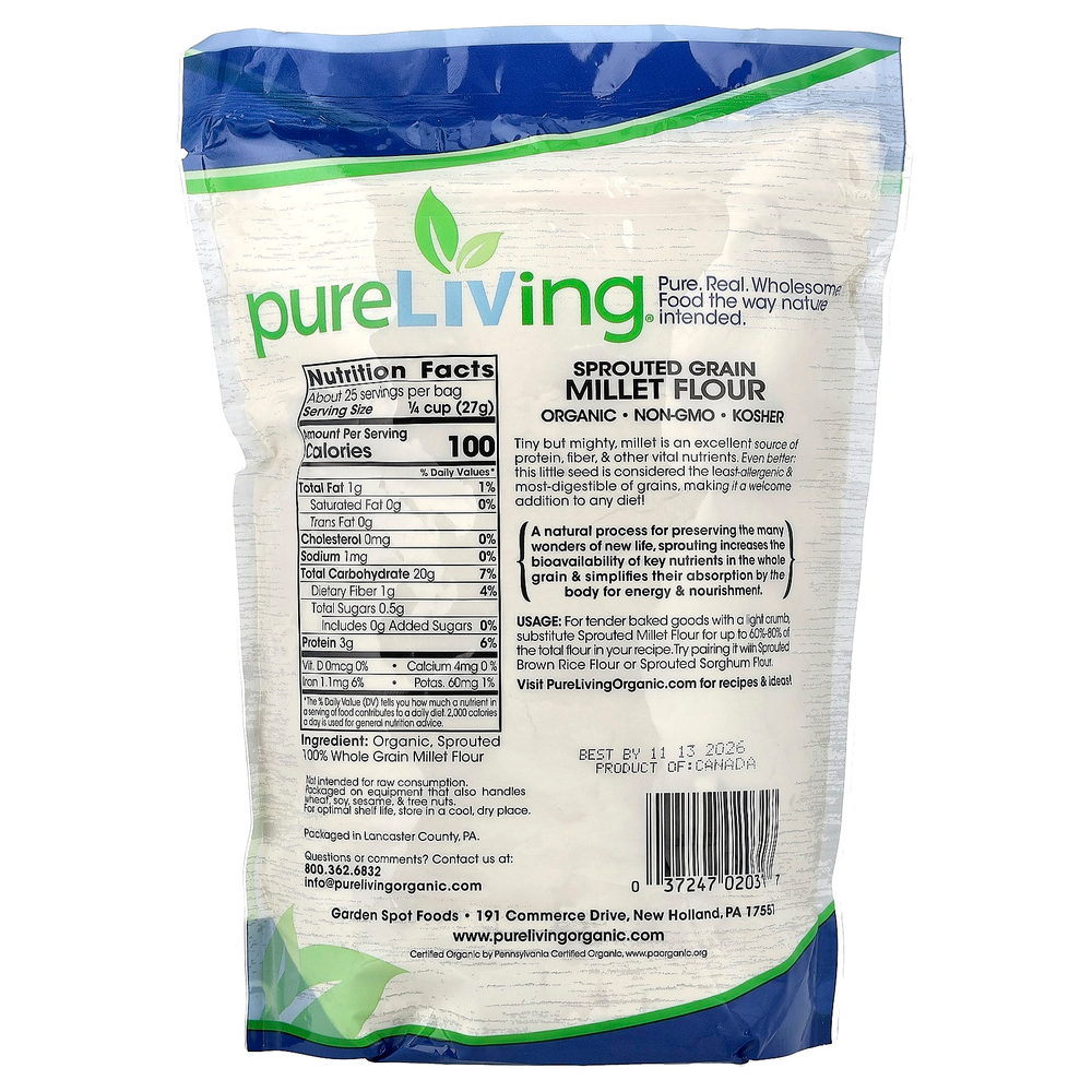 Pure Living, органическая мука из пророщенного проса, 680 г (24 унции)