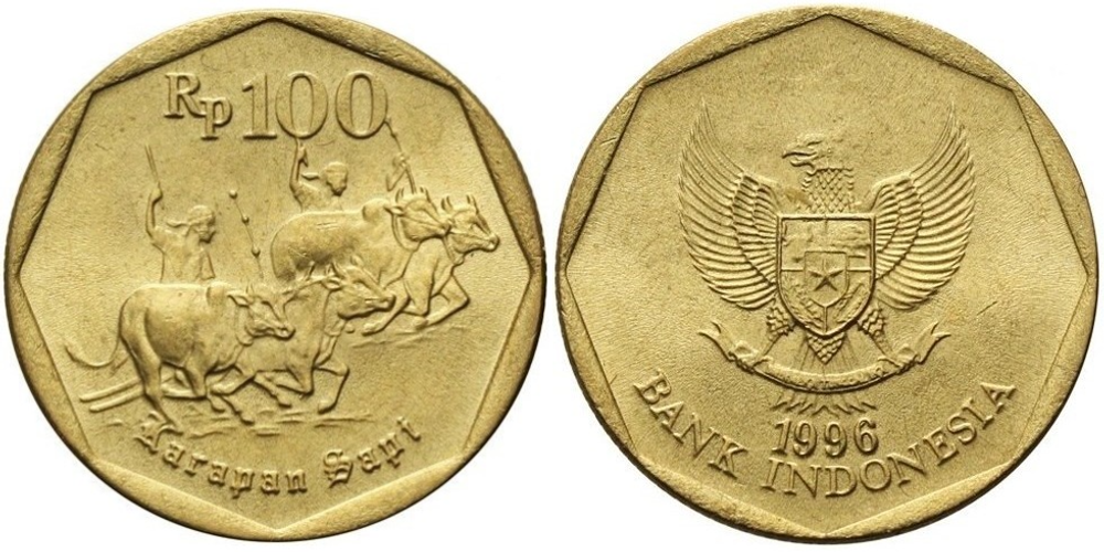 Индонезия 100 рупий, 1991-1998 Карапан Сапи XF