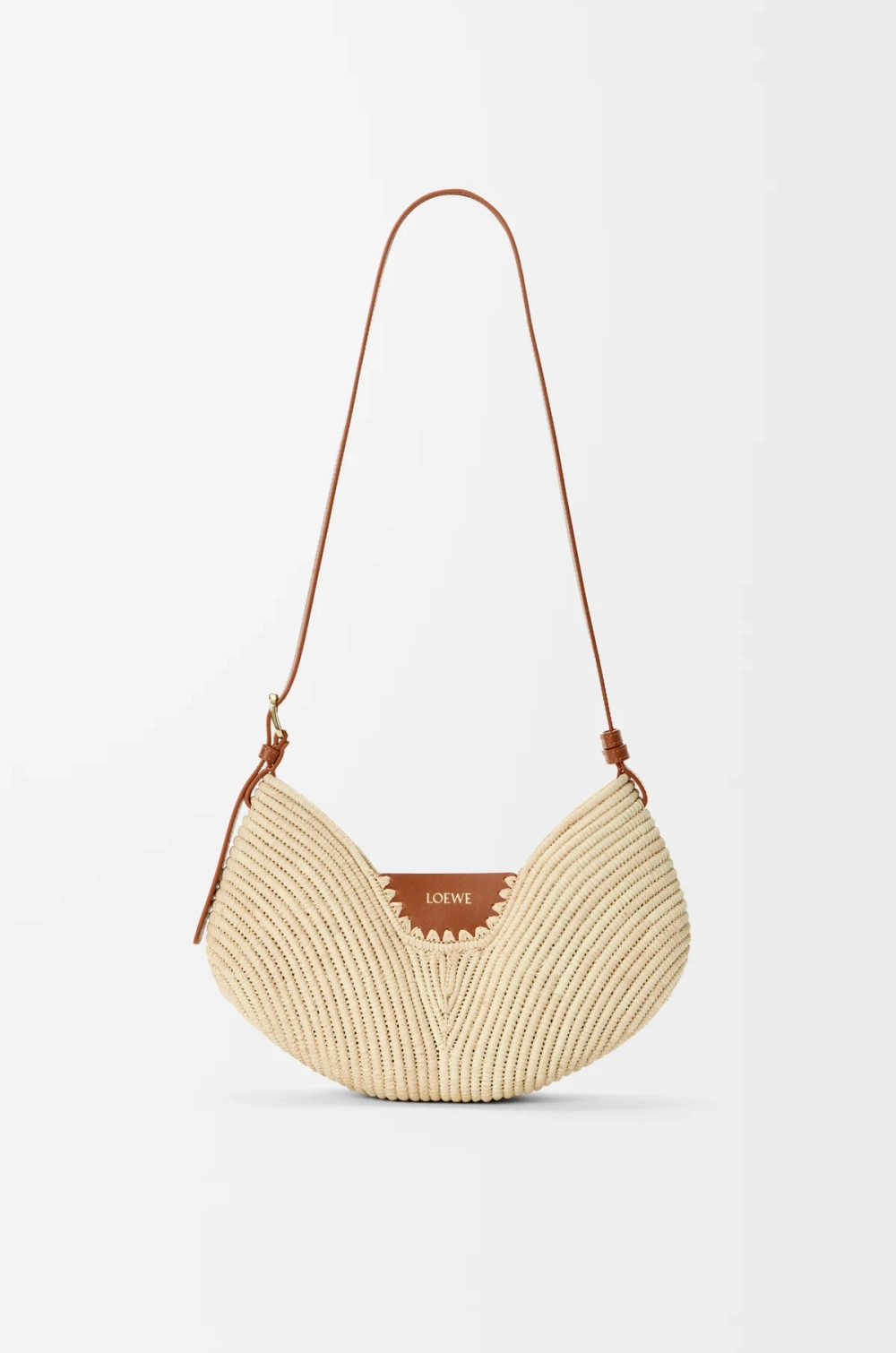 Loewe Сумка среднего размера Swing из рафии и телячьей кожи, натуральный/коричневый