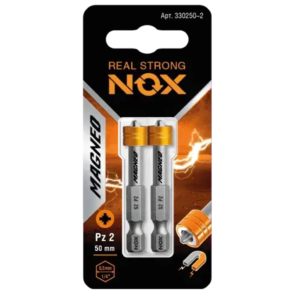 Бита с магнитной насадкой PZ 2х50мм карта 2шт NOX MAGNEO 330250-2