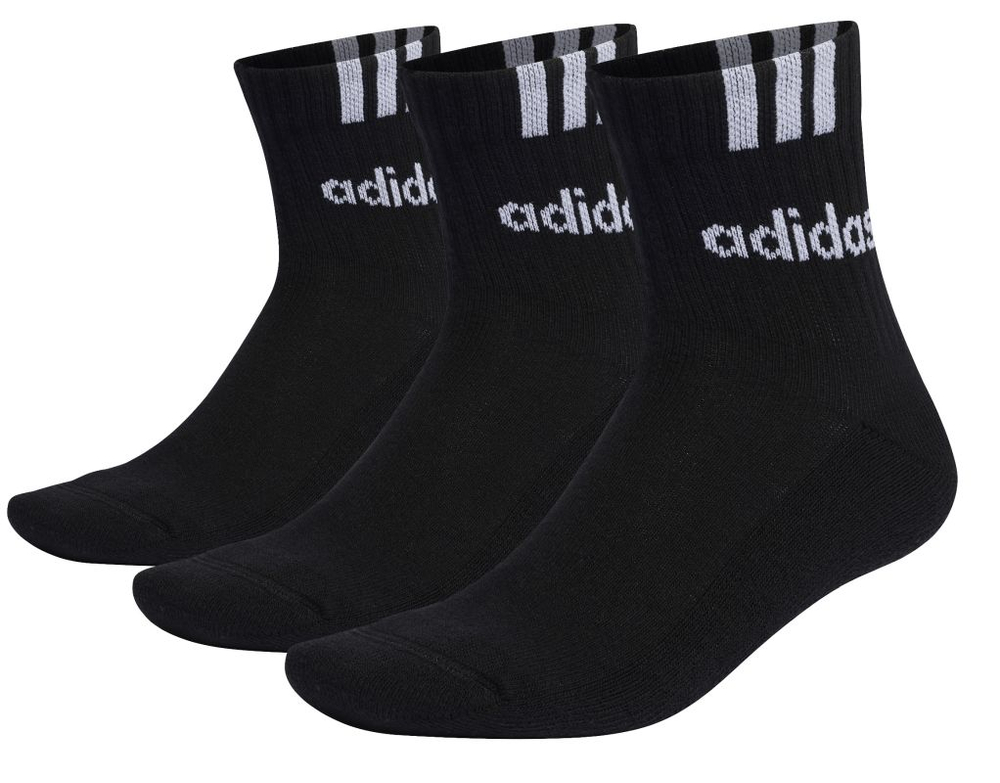 Теннисные носки Adidas 3-Stripes Linear Half Crew Cushioned 3P — black/white