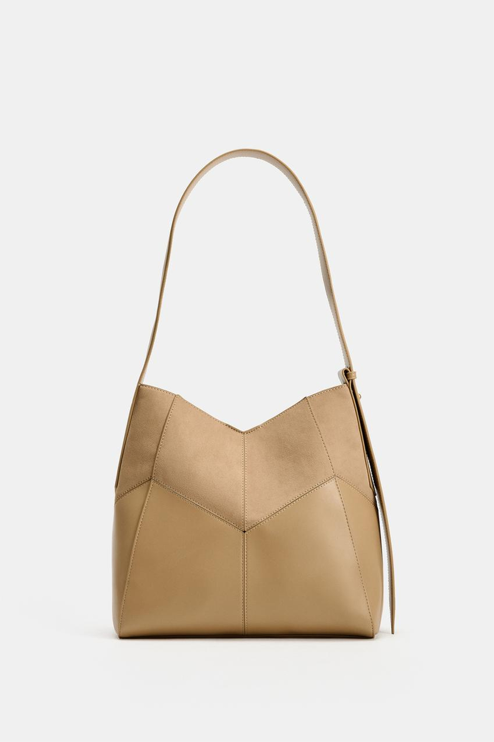 ZARA СУМКА НА ПЛЕЧО ИЗ КОМБИНИРОВАННЫХ МАТЕРИАЛОВ, ПЕСОЧНЫЙ/КОРИЧНЕВЫЙ