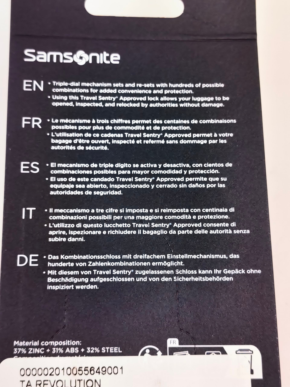 Samsonite 155577-1041 Ta Revolution Combilock 3 Dial TSA в упаковке 1 шт Черный