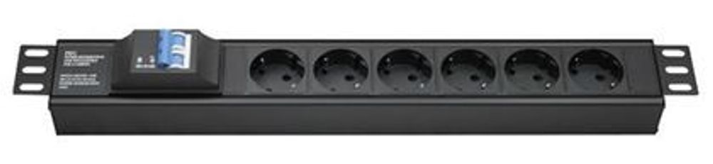 Блок распределения питания (PDU) 19" 16A с автоматом 2P, Вых:6 Schuko, Вх:Schuko