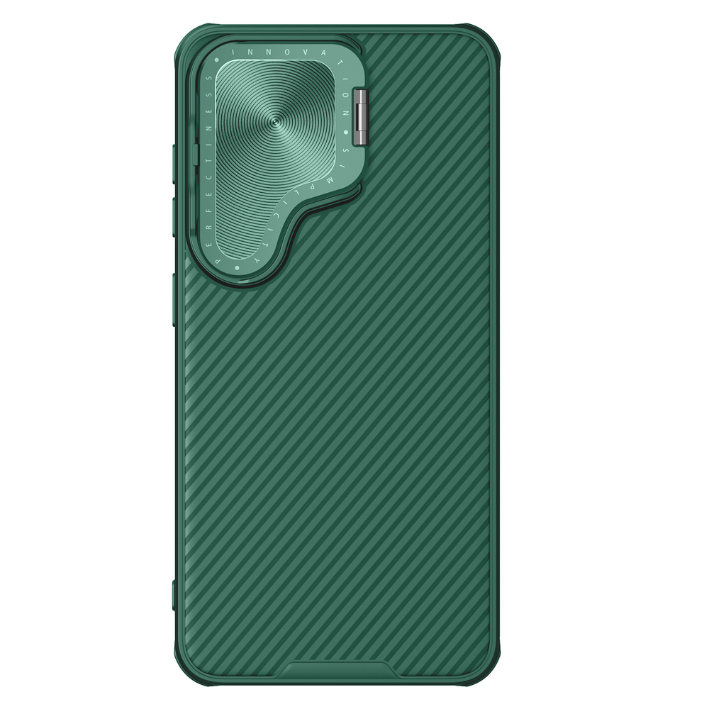 Чехол зеленого цвета (Deep Green) с металлической откидной крышкой для камеры на Samsung Galaxy S24 от Nillkin, серия CamShield Prop Case