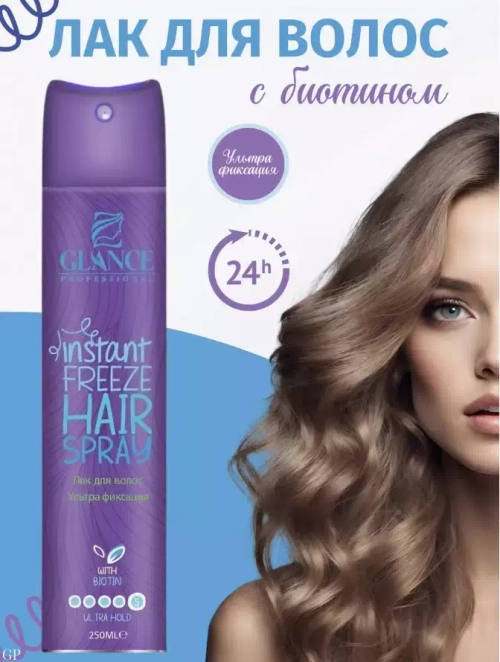 "GLANCE" Лак для волос с биотином BIOTIN ультра сильная фиксация 250мл