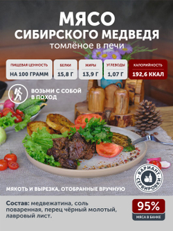 Подарочный набор "Мясо Сибирского Медведя томлёное в печи" ТАЁЖНЫЙ ЦЕХ тушеная медвежатина, 4 шт по 338 г