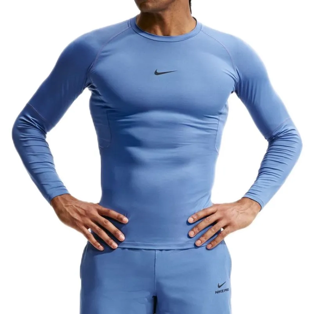 Мужская теннисная футболка с длинным рукавом Nike Pro Dri-FIT Tight Long-Sleeve Fitness - indigo storm/black