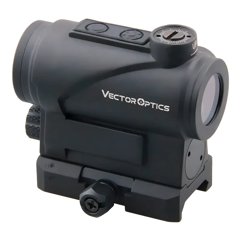 Коллиматор Vector Optics Centurion 1x20, точка 3 МOA красная - вид сзади сбоку, кнопки управления и барабанчик