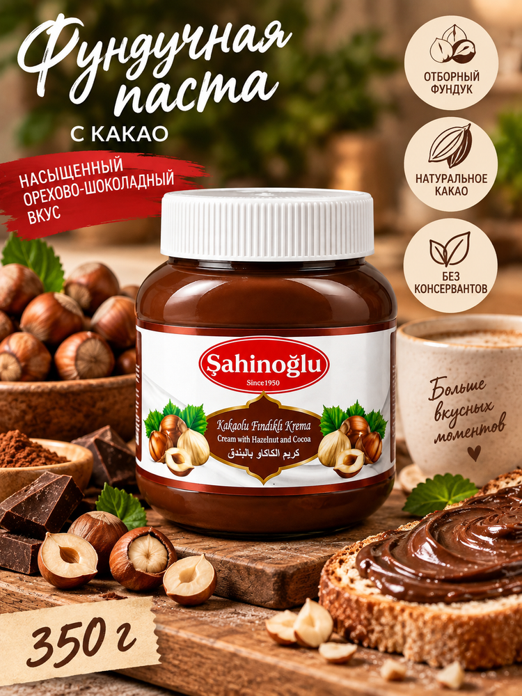 Фундучная паста Sahinoglu с какао 350 г