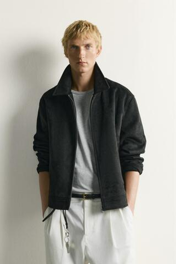 ZARA КУРТКА ИЗ ИСКУССТВЕННОЙ ЗАМШИ, ЧЕРНЫЙ