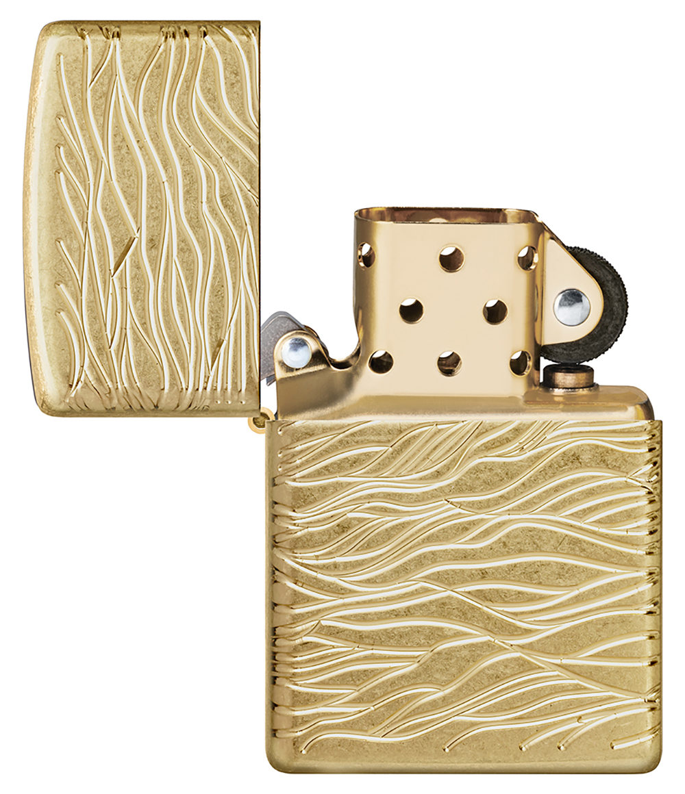 Зажигалка ZIPPO Armor Luxury Waves Design с покрытием Tumbled Brass, латунь/сталь, золотистая, матов