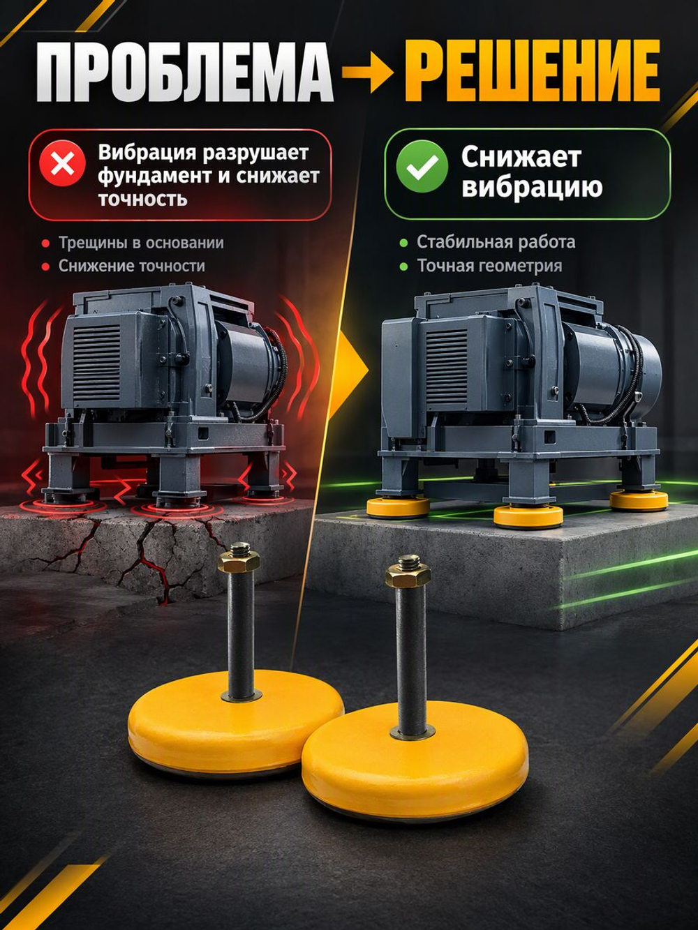 Виброопора регулируемая 8,5т d300мм М30х124 желтая (S78-7)