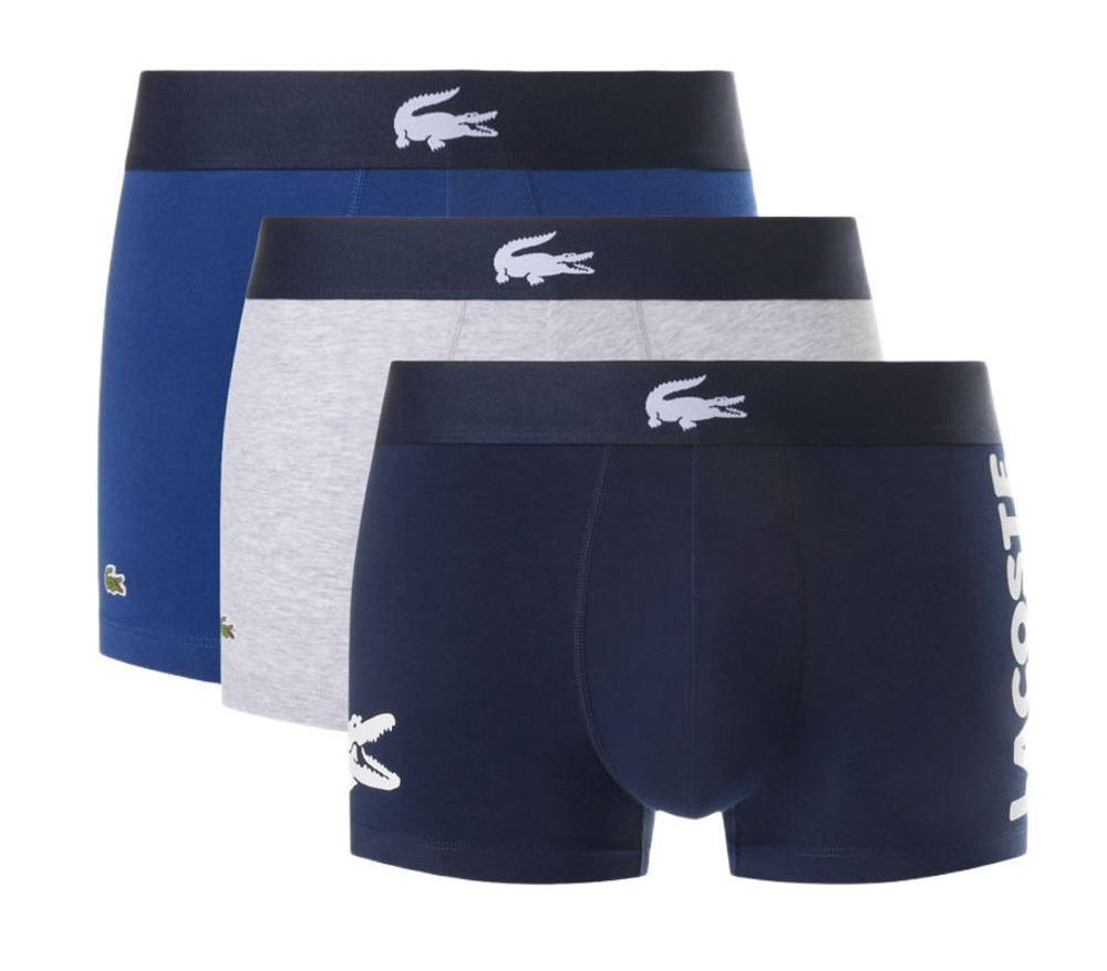 Боксерки теннисные Lacoste Stretch Cotton Trunks 3P - navy blue/white/grey chine/navy blue