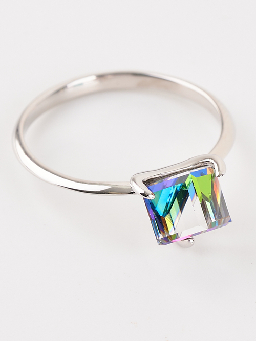 Кольцо Миражи тонкое с зеленым кристаллом Swarovski