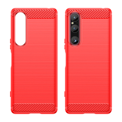 Чехол красного цвета с дизайном под карбон на Sony Xperia 1 V, 1-5, серия Carbon от Caseport
