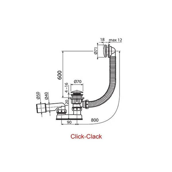 Слив-перелив Ravak для ванн, CLICK CLACK 800 мм (X01472)
