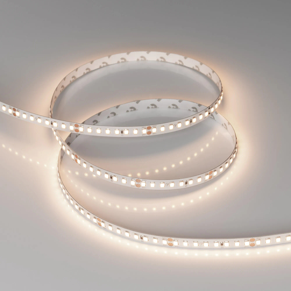 Светодиодная лента RT-A160-8mm 24V Warm3500 (12 W/m, IP20, 2835, 5m) (Arlight, высок.эфф.150 лм/Вт) 028560(2)