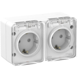 ATLASDESIGN PROFI IP54 О/У РОЗЕТКА двойная с заземлением со шторками, 16А, БЕЛЫЙ