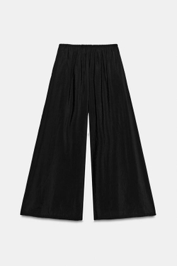 ZARA СТРУЯЩИЕСЯ БРЮКИ ПАЛАЦЦО НА ШНУРКЕ, ЧЕРНЫЙ