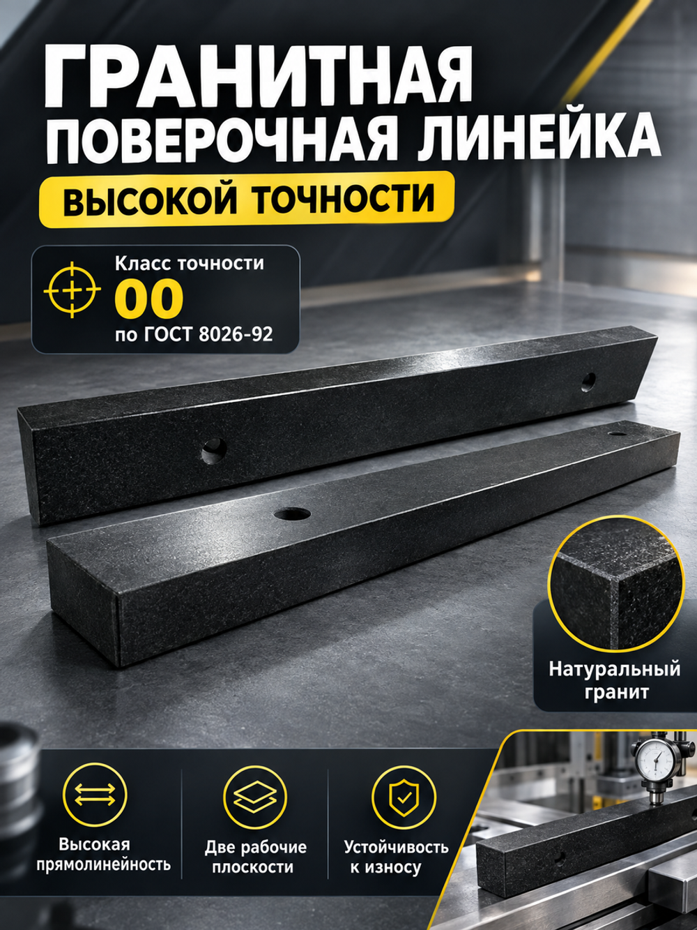 Линейка поверочная гранитная ШП-ТК 1600х250х80 мм кл. 00