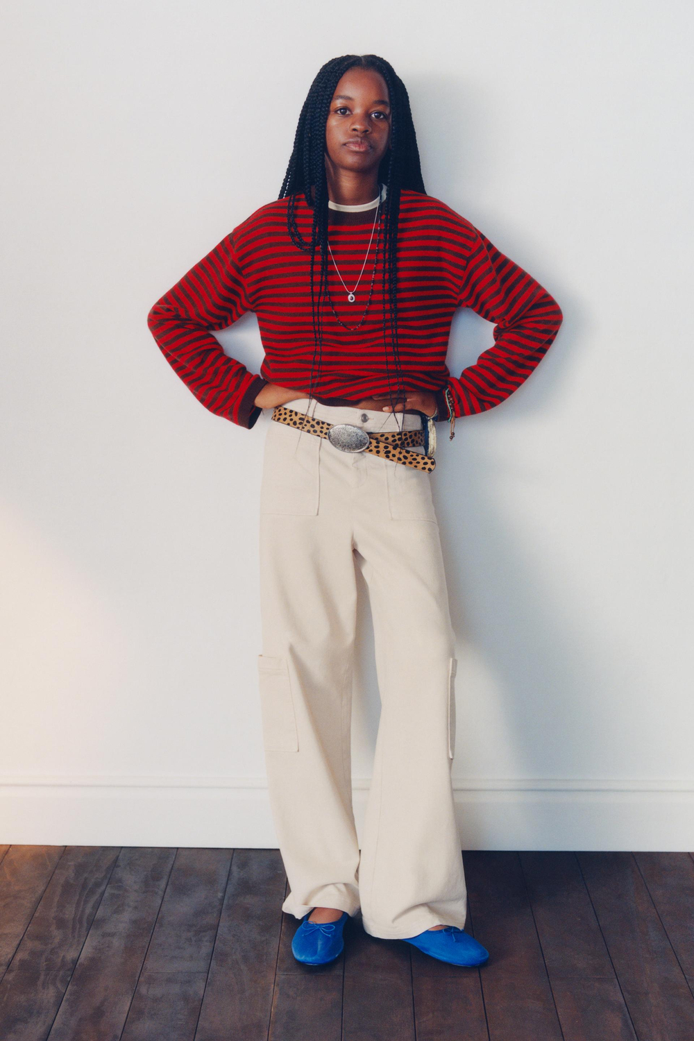 ZARA БРЮКИ FLARED CARGO, ЭКРЮ
