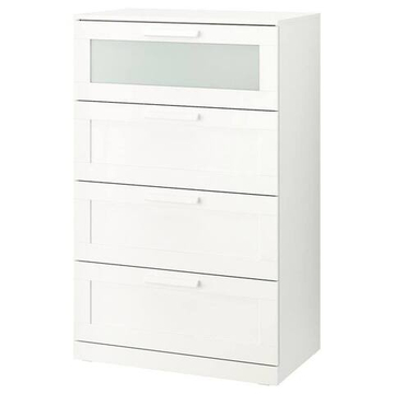 Комод СКАНДИ 4 ящика (BRIMNES), 78*46*124 см, белый/матовое стекло