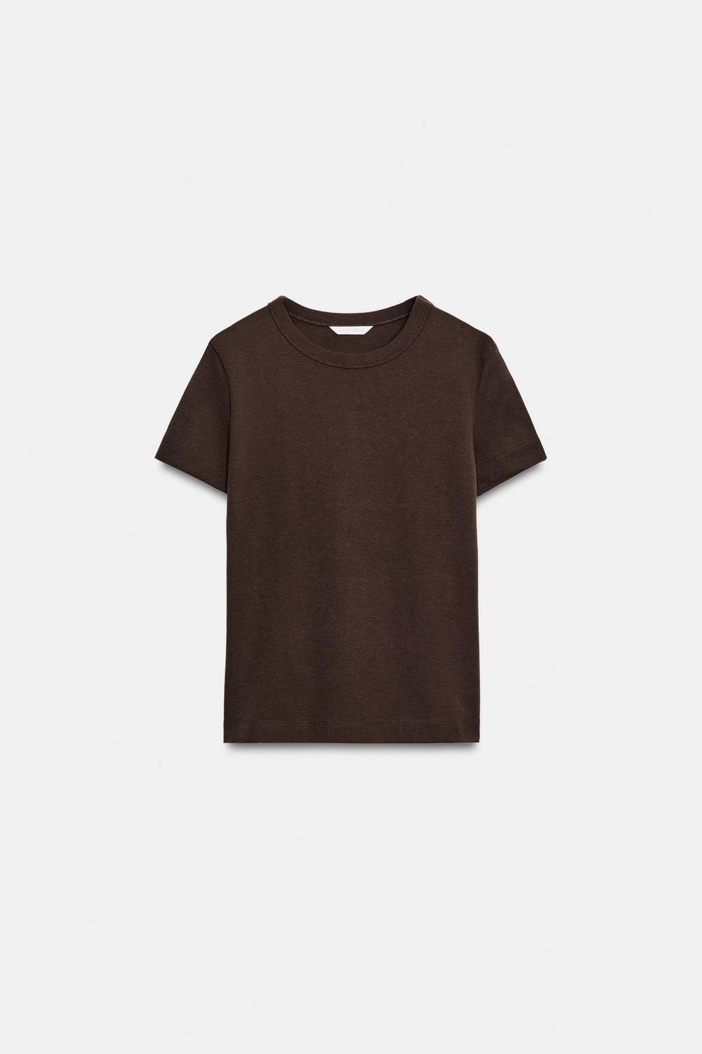 ZARA ФУТБОЛКА INTERLOCK С КОРОТКИМ РУКАВОМ, ШОКОЛАДНЫЙ
