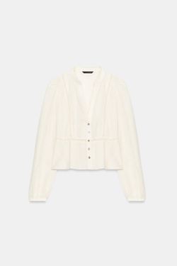 ZARA РОМАНТИЧНАЯ БЛУЗА С ВЫШИВКОЙ, ЭКРЮ