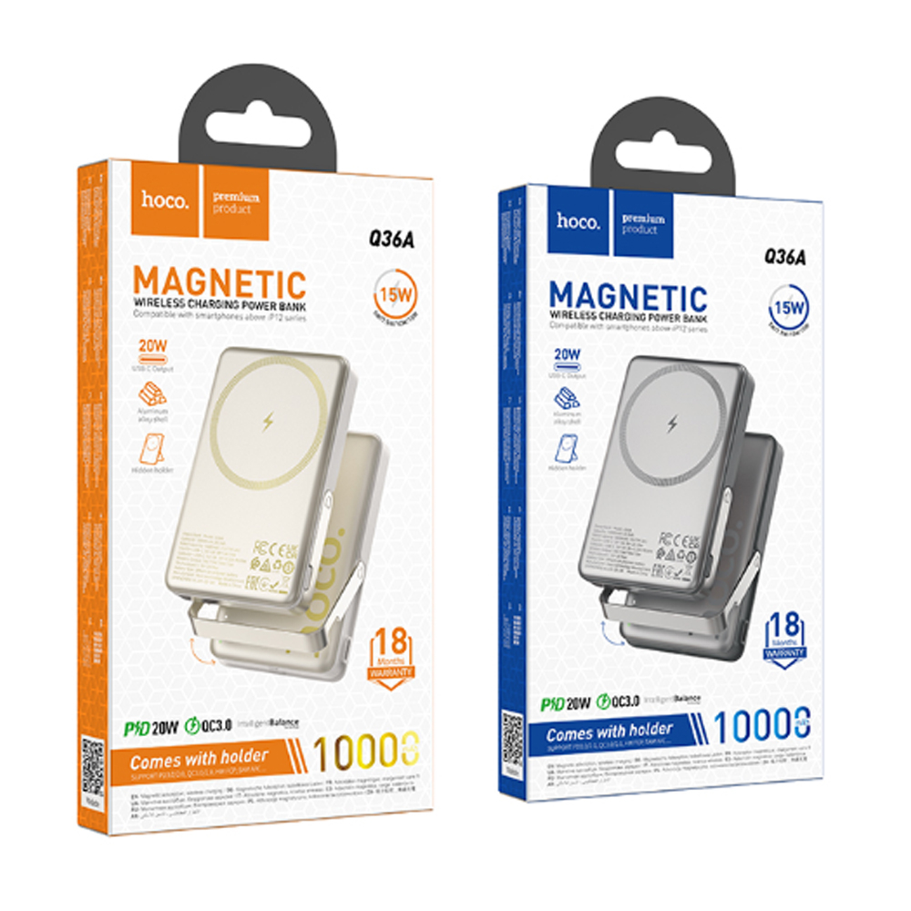 Портативный аккумулятор Hoco Q36A, Sunlight, 10000mAh, PD20W, QC3.0, QI, Серый
