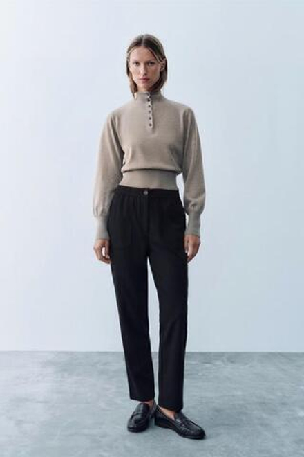 ZARA БРЮКИ С ЭЛАСТИЧНЫМ ПОЯСОМ, ЧЕРНЫЙ