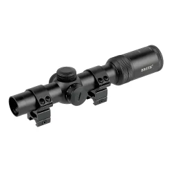 Прицел оптический BRITE LPVO 1-4X24 IR - общий вид с креплением на кольцах, ракурс спереди