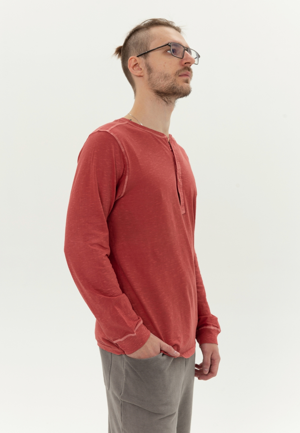 Лонгслив Bowery NYC однотонный Henley Slub DB Red