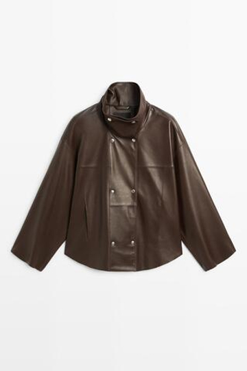 Massimo Dutti Кожаная куртка из наппы с застежкой на планку, коричневый