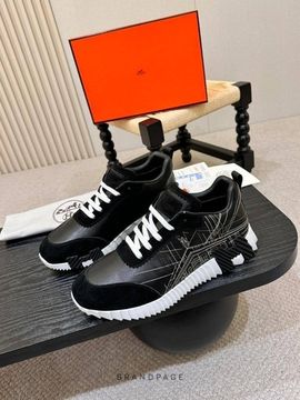 Кроссовки черные с белыми деталями от Hermès BP5-347616