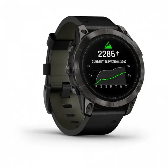 Garmin epix Pro (Gen 2) Sapphire Edition 47 мм, титановый, угольно-серый DLC, черный кожаный ремешок