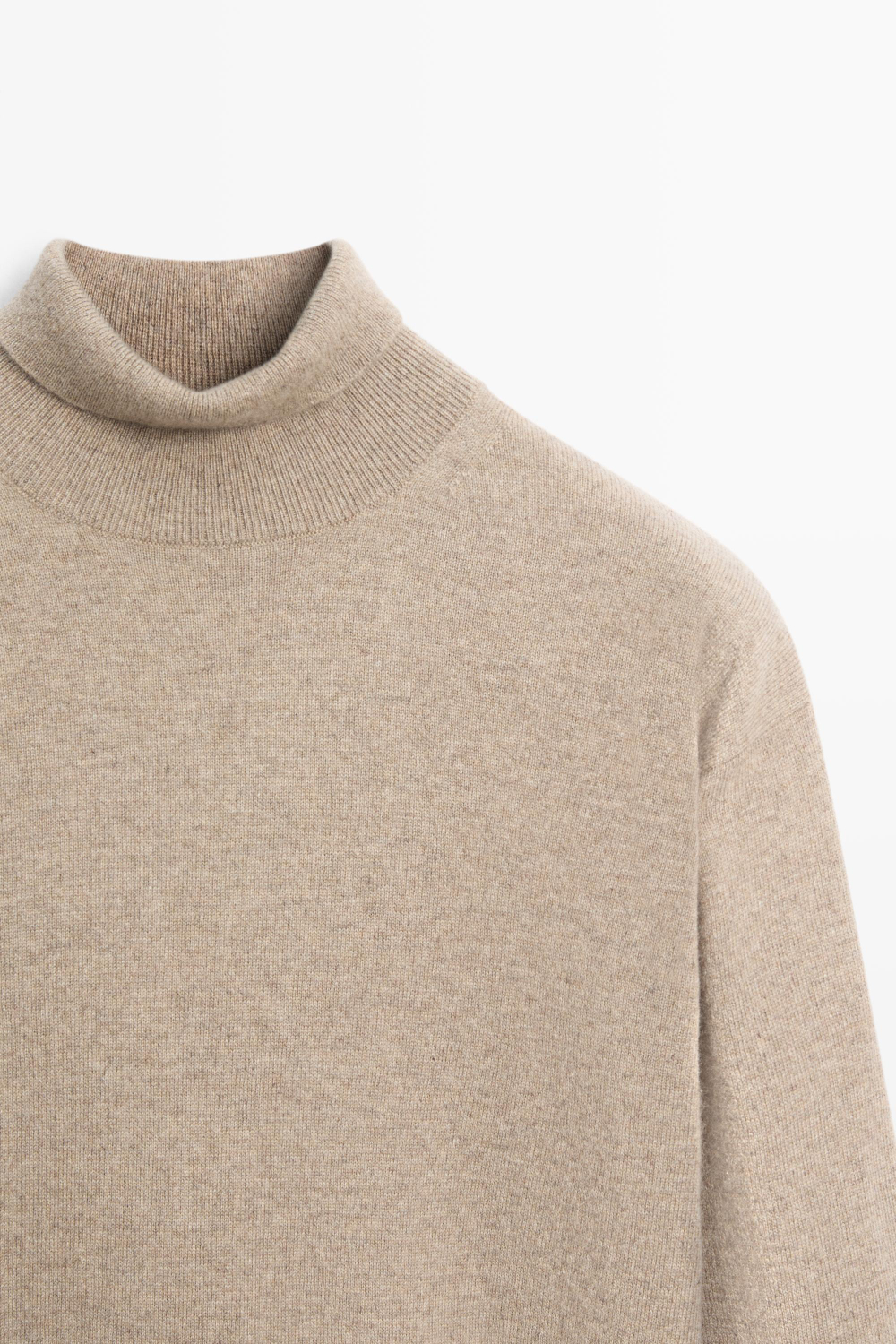 Massimo Dutti Свитер из 100% кашемира с высоким воротником, бежевый