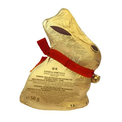 Пасхальный заяц из молочного шоколада Lindt GOLD BUNNY 50 г красный бант  (Из Финляндии)