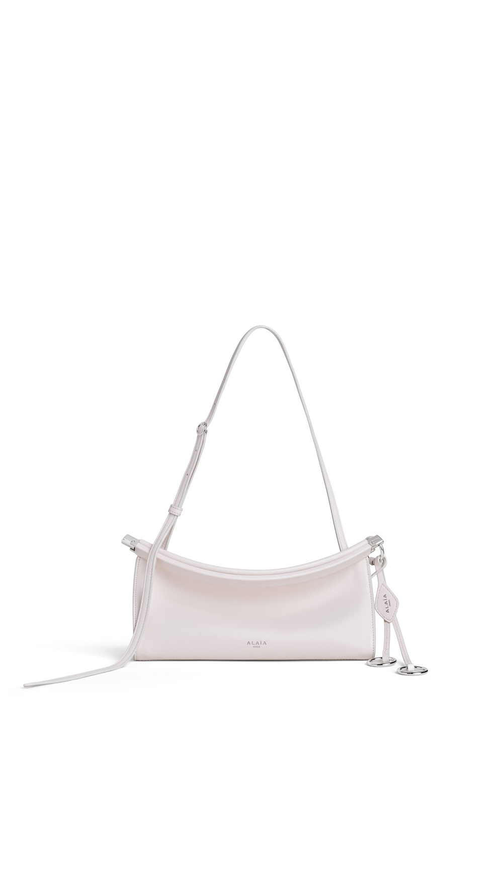 ALAÏA МАЛЕНЬКАЯ СУМКА LE CLICK EAST WEST ИЗ НАТУРАЛЬНОЙ КОЖИ, РОЗОВЫЙ КВАРЦ