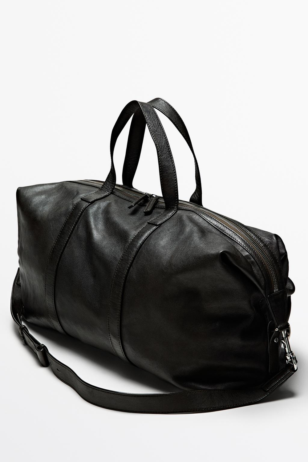 Massimo Dutti Спортивная сумка из кожи наппа, хаки