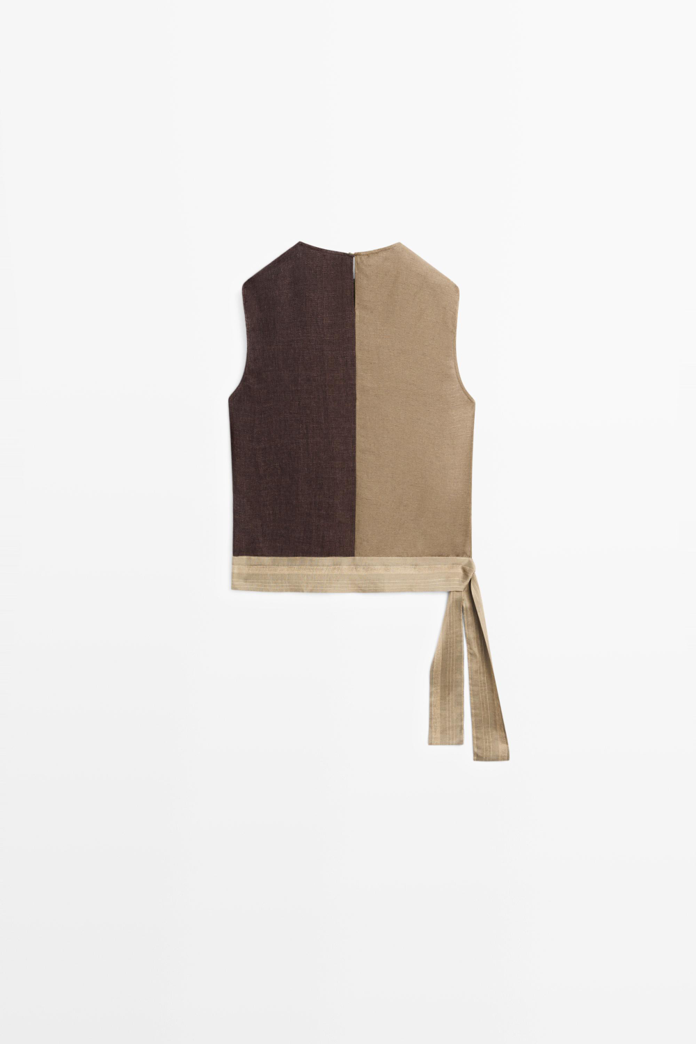 Massimo Dutti Комбинированный льняной топ, коричневый