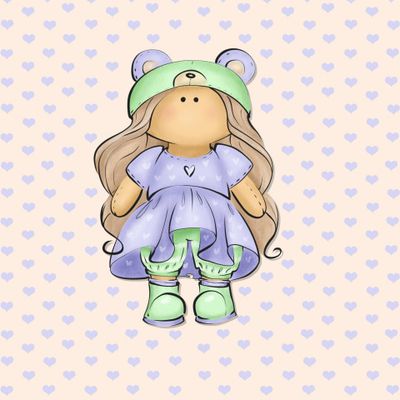 Куколка в шапке мишки на сердечках средняя