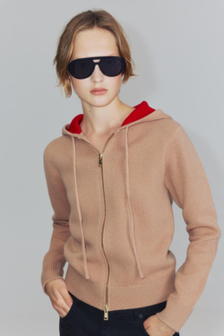 ZARA КУРТКА ИЗ 95% ШЕРСТИ С КАПЮШОНОМ, РЫЖЕВАТО-КОРИЧНЕВЫЙ