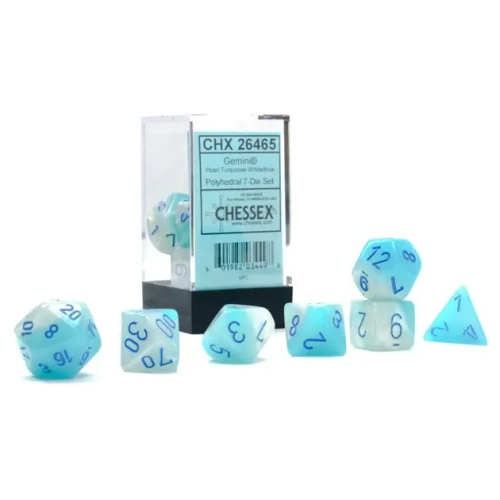 Chessex 7-dice set Gemini Pearl Turquoise-White/Blue Luminary