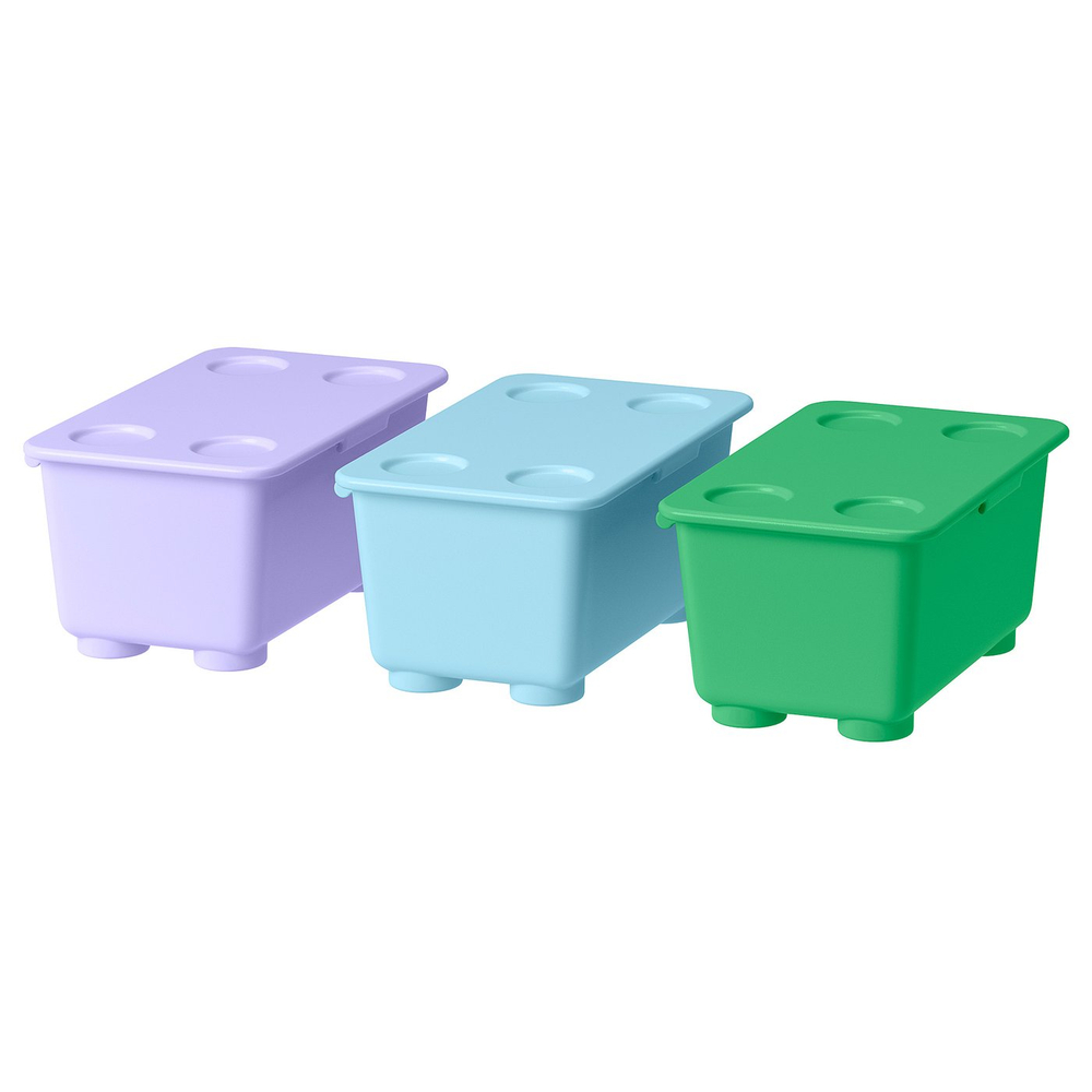 IKEA GLIS  (ИКЕА ГЛИС)  -  Коробка с крышкой - зелёный сиреневый/синий, 17x10 см