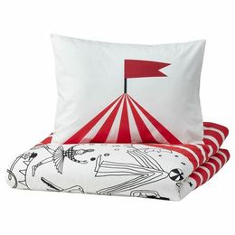 Комплект постельного белья IKEA BUSENKEL (БУСЕНКЕЛ), Детский, Красно-белый с рисунком, 150x200, 50x80 см