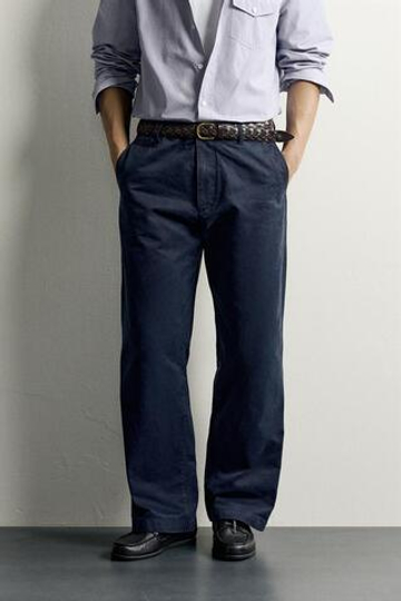 ZARA БРЮКИ ЧИНОС ПРЯМОГО КРОЯ, МОРСКОЙ СИНИЙ