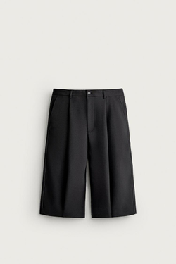 ZARA ШОРТЫ WIDE-LEG СО СКЛАДКАМИ, ЧЕРНЫЙ