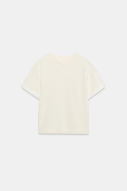 ZARA ФУТБОЛКА ИЗ ПЛОТНОГО ХЛОПКА С КОРОТКИМИ РУКАВАМИ, ЭКРЮ