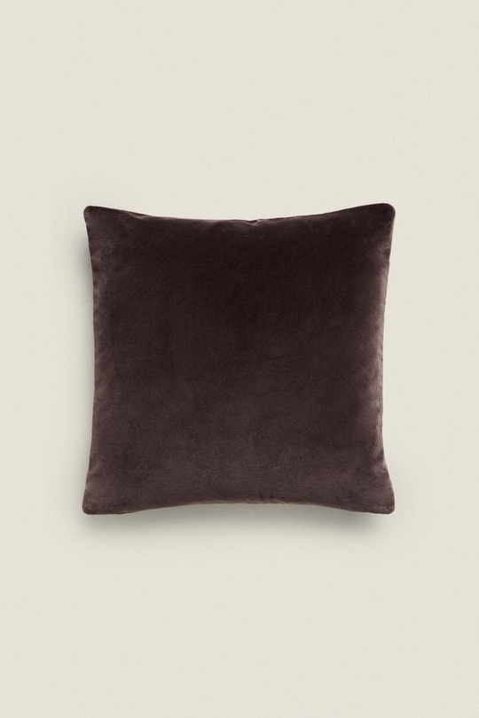 ZARA HOME БАРХАТНЫЙ ЧЕХОЛ ДЛЯ ДЕКОРАТИВНОЙ ПОДУШКИ, ШОКОЛАДНЫЙ